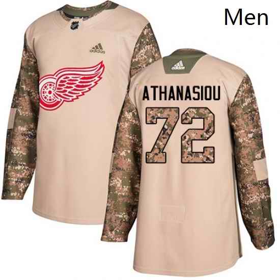 Mens Adidas Detroit Red Wings 72 Andreas Athanasiou Authentic Camo Veterans Day Practice NHL Jersey